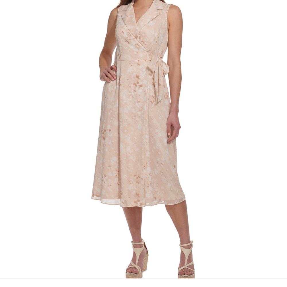 DKNY Women's Printed Chiffon Side-Tie Midi Dress size 14